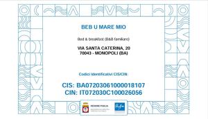Certifikát, hodnocení, plakát nebo jiný dokument vystavený v ubytování B&B U Mare Mio