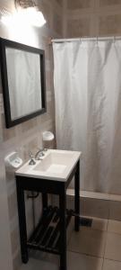 a bathroom with a sink and a mirror and a shower at Hotel Kapac in Mendoza +23 photos