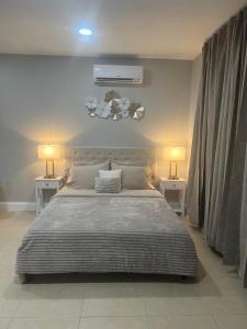 a bedroom with a large bed with two night stands at Peaceful Florida Studio in Lakeland