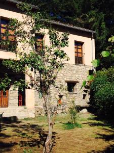 a small tree in front of a stone building at Hotel rural El Jardin del Conde in Puerto de Béjar