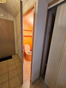 a small bathroom with a toilet in a hallway at Thonon plage terrasse et parking in Thonon-les-Bains +15 photos