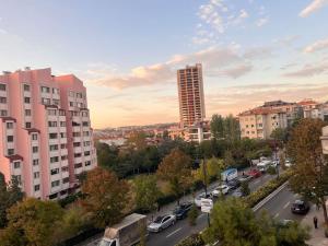 a city with cars parked on a street with buildings at Spacious flat with wide view in Istanbul