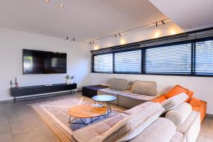 Rokah Luxury Villa at Ramat HaHayal的电视和/或娱乐中心