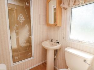 a bathroom with a sink and a toilet and a shower at D12 Treetops in Aberystwyth +10 photos