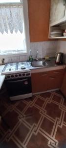 a kitchen with a stove and a sink at Hostal Trautmann in Puerto Montt +10 photos