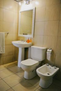 a bathroom with a toilet and a sink and a mirror at Depto alaniz salinas in La Rioja