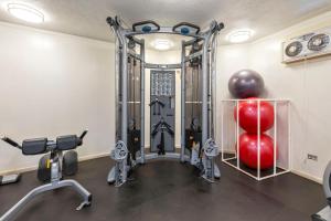 a gym with a red ball and weights in a room at Maui Sunset A413 in Kihei