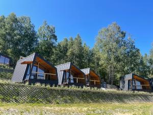 a row of modular homes with trees in the background at Krusta Panoramic Resort in Râșca +44 photos