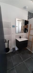 a bathroom with a sink and a mirror at Les Vignes in Vallon-Pont-dʼArc +8 photos