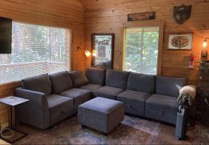 a living room with a couch and a table at Sweet Retreat Cabin in Leavenworth