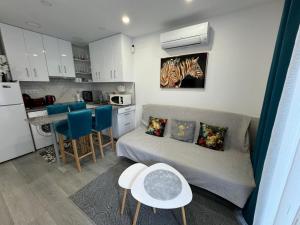 a small living room with a couch and a kitchen at Mar & Sol Spain in Empuriabrava