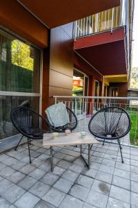 two chairs and a table on a patio at Wise Nest Studio in Sinaia