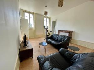 ein Wohnzimmer mit Sofa und Fernseher in der Unterkunft Le Grand Loft in Saint-Étienne