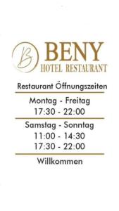 Certifikát, hodnocení, plakát nebo jiný dokument vystavený v ubytování Beny Hotel Restaurant