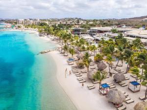 een luchtzicht op een strand met palmbomen en de oceaan bij Villa Cabana Mambo Beach in Willemstad
