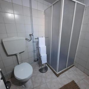 a bathroom with a toilet and a shower at Casa da Soma in Viseu +25 photos
