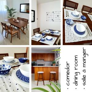 un collage di immagini di una cucina e di una sala da pranzo di King Bed with AC, Wifi and Gym, No Blackouts, Garden Towers I, Santiago RD a Santiago de los Caballeros