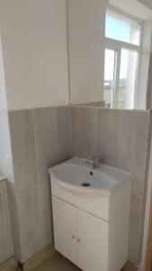 LeţcaniTC Vest Residence的带白色水槽和镜子的浴室