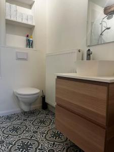 a bathroom with a toilet and a sink at Melkhuisje in Dendermonde