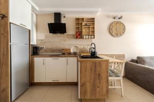 a small kitchen with a counter and a refrigerator at TUT Staroevreyska С Apartment in Lviv