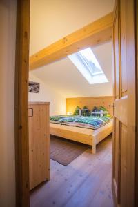 ein Schlafzimmer mit einem Etagenbett und einem Dachfenster in der Unterkunft Ferienwohnung Walder in Außervillgraten