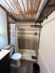 a small bathroom with a toilet and a shower at River View, Red River Carriage House in Shreveport +51 photos