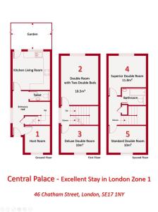 a diagram of the floor plans of a building at Central Palace - Excellent Stay in London Zone 1 in London