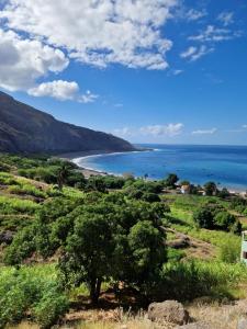a view of the ocean from a hill with a tree at Casa Saúde in Seladinha