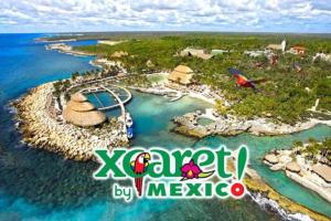 an aerial view of a resort in the ocean at Moderno 1BR sauna gimnasio alberca a cuadras de la 5ta av centro in Playa del Carmen