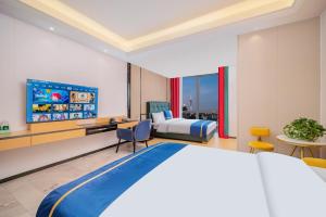Postel nebo postele na pokoji v ubytování Cloudy international apartment Beijing Rd A-mall + 37 fotografií