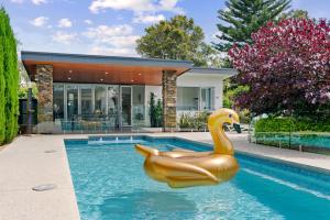 a pool with a rubber duck in front of a house at Modern Luxuries Guesthouse in Berowra