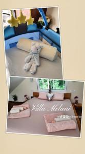 a bedroom with a teddy bear sitting on a bed at Villa Melani **** in Oriovac