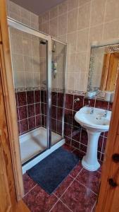 a bathroom with a shower and a sink at Benroe House 5 Bedrooms in Killybegs +66 photos