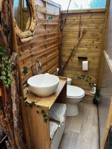 a bathroom with a sink and a toilet at l'aquarium in Brignoles