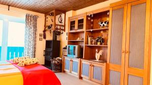 a bedroom with a bed and a tv on a shelf at Appartement Christina in Bad Kleinkirchheim