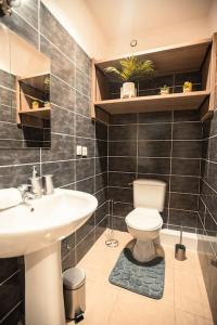 a bathroom with a toilet and a sink at L'onde Douce - T2 Cosy - Proximité tram T3 & T7 in Décines-Charpieu