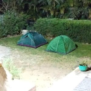two green tents on the grass in a yard at Jarabacoa - Alma Verde Eco Stay - Estancia La Esperanza in Jarabacoa