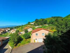 an aerial view of a small village with a house at La Gaufrette in Ampuis