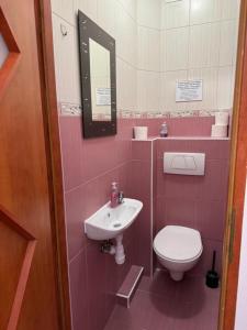 ein Badezimmer mit Toilette und Waschbecken in der Unterkunft Paris Rooms -Rynek Centrum -F VAT in Kielce + 53 Fotos