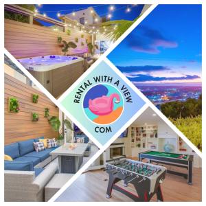 Un collage de fotos de una casa con una comida con un ala. en Ultimate Getaway: Spa Game Rooms Firepit Views, en San Diego