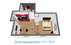 a floor plan of a room with a bed at Appart'hôtel - Seclin-Appartements in Seclin