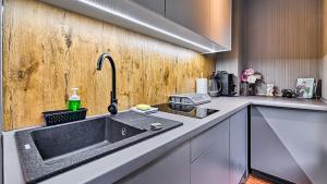 kuchnia ze zlewem i blatem w obiekcie Apartament SPA 44 Resort Kozubnik blisko Szczyrk- 5D Apartamenty w mieście Porąbka