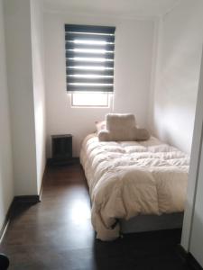 a bedroom with a large bed with a window at Depto doble cerca del Centro in Talca