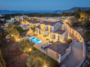 an aerial view of a house with a pool at Horizon Retreat in Fiskardo