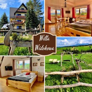 a collage of pictures with a house and a bedroom at Willa Widokowa in Bukowina Tatrzańska