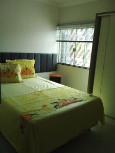 a bedroom with a large bed with a window at Apto 2 quartos Nucleo Bandeirante in Brasilia