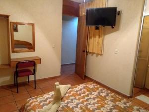 a bedroom with a bed and a television on the wall at Hotel Casa Galena in Morelia