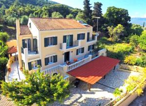 an aerial view of a house with a red roof at Estia sea view in Sami