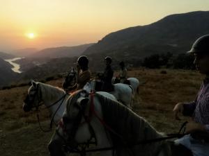 un grupo de personas montando caballos en una colina al atardecer en Casa con 2 apartamentos y garaje A 20 min de Sierra Nevada, en Güéjar-Sierra