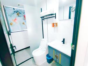 un bagno con wc, lavandino e doccia di 九华山风景区随侣同行民宿 a Jiuhua